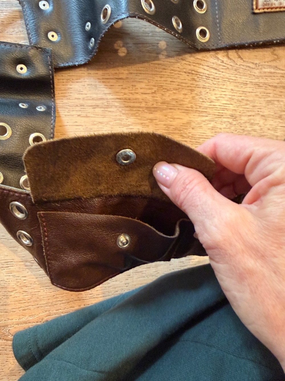 Brown Leather Studded Hip Festival Belt - Picture 4 of 4